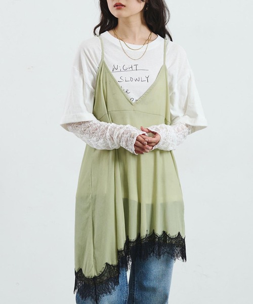 ROSE BUD(ローズバッド)の「FLOCKED TULLE CAMI DRESS(ワンピース・レディース・ブラウン/ライトグリーン・ONE SIZE)」の2枚目の写真