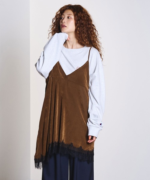 ROSE BUD(ローズバッド)の「FLOCKED TULLE CAMI DRESS(ワンピース・レディース・ブラウン/ライトグリーン・ONE SIZE)」の3枚目の写真