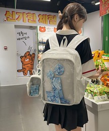 【推し活・大容量】クリア窓付き メッシュポケット バックパック 痛バッグ リュックサック エナメル調 ミニポーチ付き リボン