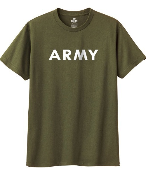 Ol' Basics(オールベーシックス)の「Ol' Basics(オール・ベーシックス) 半袖Tシャツ ARMY アーミー ロゴ プリント 5.6オンス トップス カットソー レディース(Tシャツ/カットソー・レディース・ホワイト/オリーブ/ヘザーグレー/ブラック・M/L)」の4枚目の写真