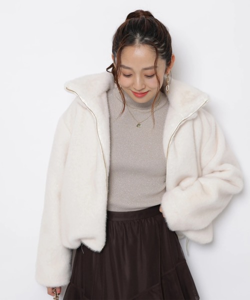 JUSGLITTY(ジャスグリッティー)の「ダブルジップフェイクファージャケット(その他アウター・レディース・ブラウン/ホワイト・1/2)」の12枚目の写真