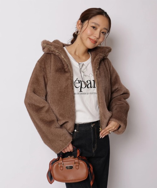 JUSGLITTY(ジャスグリッティー)の「ダブルジップフェイクファージャケット(その他アウター・レディース・ブラウン/ホワイト・1/2)」の22枚目の写真