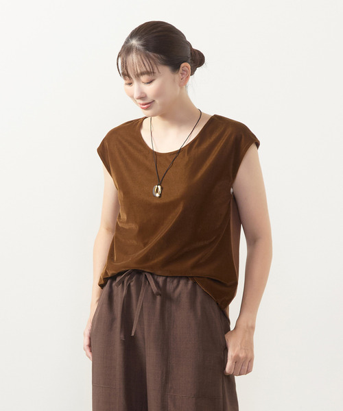 MELROSE claire（メルローズ クレール）の「【ベロア×ジャージーカットフレンチプルオーバー】（Tシャツ/カットソー・レディース・ブラック/ブラウン/アイボリー/チャコールグレー・FREE）」の4枚目の写真