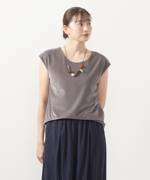 MELROSE claire（メルローズ クレール）の「【ベロア×ジャージーカットフレンチプルオーバー】（Tシャツ/カットソー・レディース・ブラック/ブラウン/アイボリー/チャコールグレー・FREE）」の3枚目の写真