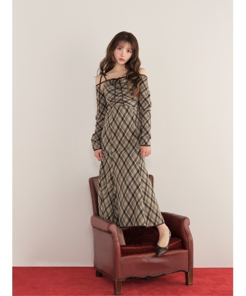 M me eme（エムミーエメ）の「Check ensemble long onepiece(eme10861)（ワンピース・レディース・ブラック/ブラウン・XS/FREE）」の18枚目の写真
