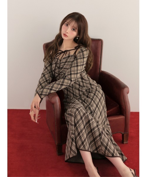 M me eme（エムミーエメ）の「Check ensemble long onepiece(eme10861)（ワンピース・レディース・ブラック/ブラウン・XS/FREE）」の19枚目の写真