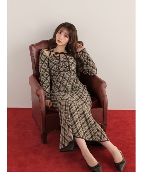 M me eme（エムミーエメ）の「Check ensemble long onepiece(eme10861)（ワンピース・レディース・ブラック/ブラウン・XS/FREE）」の20枚目の写真