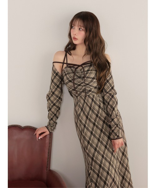 M me eme（エムミーエメ）の「Check ensemble long onepiece(eme10861)（ワンピース・レディース・ブラック/ブラウン・XS/FREE）」の22枚目の写真