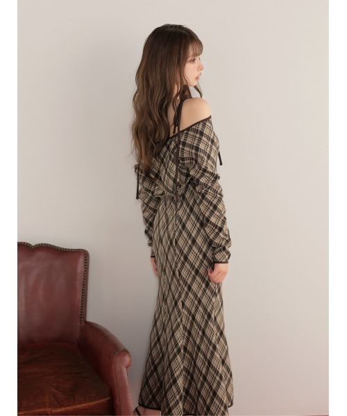 M me eme（エムミーエメ）の「Check ensemble long onepiece(eme10861)（ワンピース・レディース・ブラック/ブラウン・XS/FREE）」の3枚目の写真
