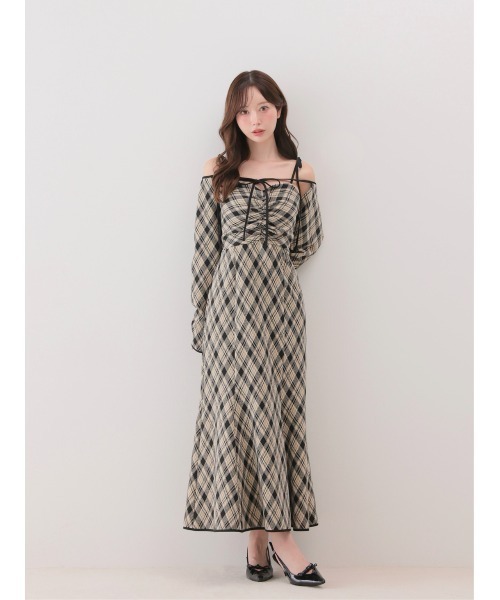 M me eme（エムミーエメ）の「Check ensemble long onepiece(eme10861)（ワンピース・レディース・ブラック/ブラウン・XS/FREE）」の14枚目の写真