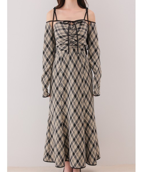 M me eme（エムミーエメ）の「Check ensemble long onepiece(eme10861)（ワンピース・レディース・ブラック/ブラウン・XS/FREE）」の5枚目の写真