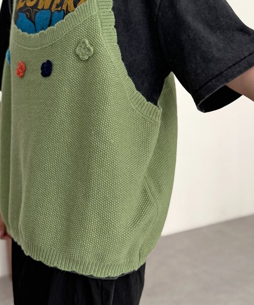 CPCM(シーピーシーエム)の「花刺繍ニットベスト(ニット/セーター・レディース・グリーン/レッド/イエロー・FREE)」の12枚目の写真