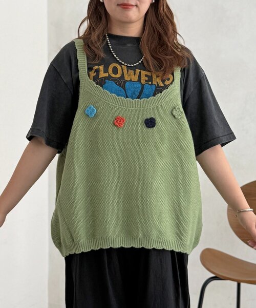 CPCM(シーピーシーエム)の「花刺繍ニットベスト(ニット/セーター・レディース・グリーン/レッド/イエロー・FREE)」の17枚目の写真