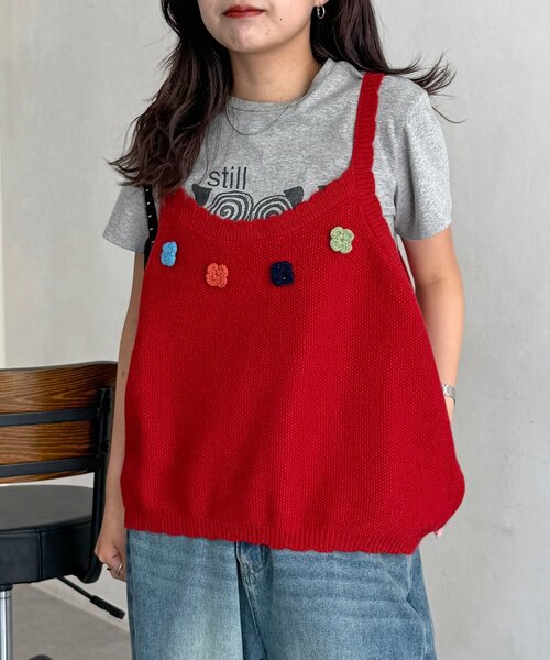 CPCM(シーピーシーエム)の「花刺繍ニットベスト(ニット/セーター・レディース・グリーン/レッド/イエロー・FREE)」の20枚目の写真