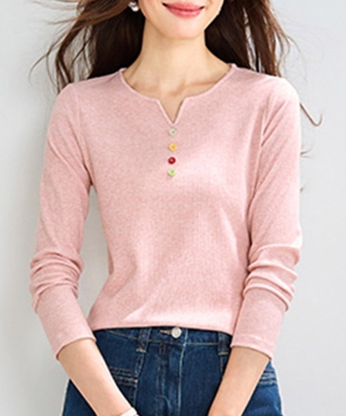 ONEP STAR(ワンピスター)の「フロントボタンキーネックリブカットソー(Tシャツ/カットソー・レディース・ピンク・MEDIUM/LARGE/X-LARGE)」の7枚目の写真