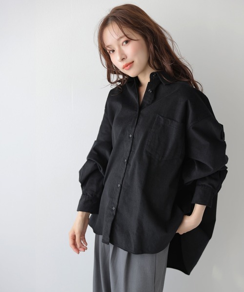 La-gemme(ラジェム)の「コーデュロイ調オーバーサイズ/軽アウター/体型カバー(シャツ/ブラウス・レディース・ブラウン/ブラック/ブルーグリーン/アイボリー・フリー)」の3枚目の写真