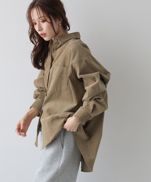 La-gemme(ラジェム)の「コーデュロイ調オーバーサイズ/軽アウター/体型カバー(シャツ/ブラウス・レディース・ブラウン/ブラック/ブルーグリーン/アイボリー・フリー)」の20枚目の写真