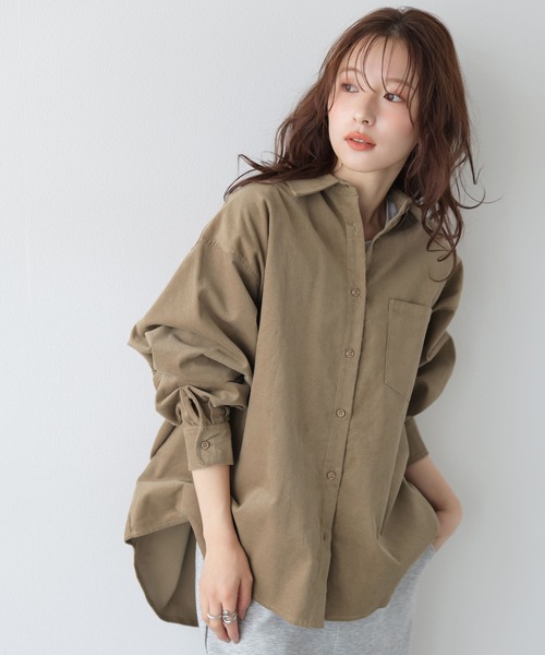 La-gemme(ラジェム)の「コーデュロイ調オーバーサイズ/軽アウター/体型カバー(シャツ/ブラウス・レディース・ブラウン/ブラック/ブルーグリーン/アイボリー・フリー)」の21枚目の写真