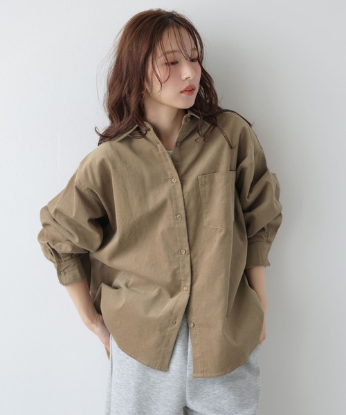 La-gemme(ラジェム)の「コーデュロイ調オーバーサイズ/軽アウター/体型カバー(シャツ/ブラウス・レディース・ブラウン/ブラック/ブルーグリーン/アイボリー・フリー)」の22枚目の写真