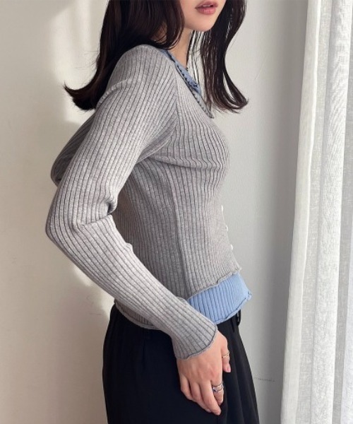 Teem Store(チームストア)の「配色バイカラーフェイクレイヤード リブニットカーディガン(ニット/セーター・レディース・ダークグレー/レッド/ブラック/グレー・M)」の21枚目の写真
