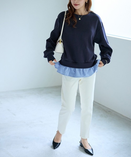 alotta(アロッタ)の「裾フリルレイヤード風デザイントップス(スウェット・レディース・ネイビー/ブラック/ボルドー/杢グレー・L/M/LL)」の8枚目の写真