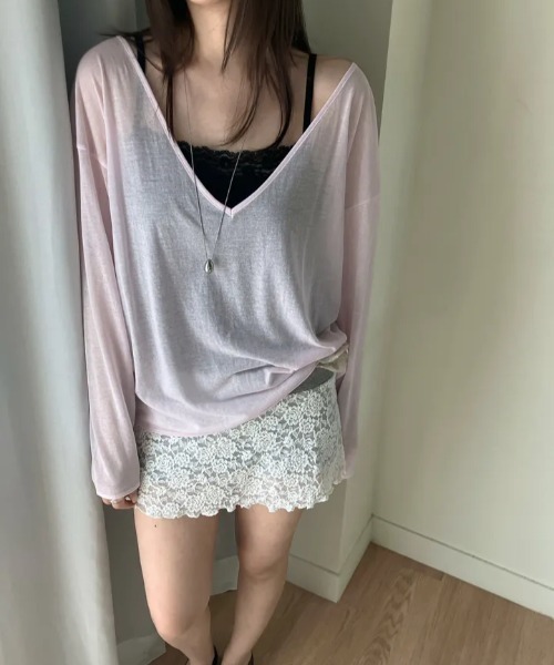LOENNE(ロエヌ)の「Lace Trim Rib Camisole / レーストリムリブキャミソール(Tシャツ/カットソー・レディース・ホワイト/ブラック/ミント・FREE)」の5枚目の写真