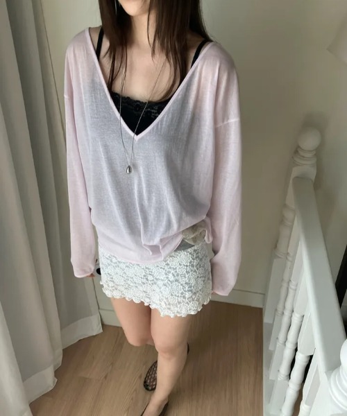 LOENNE(ロエヌ)の「Lace Trim Rib Camisole / レーストリムリブキャミソール(Tシャツ/カットソー・レディース・ホワイト/ブラック/ミント・FREE)」の6枚目の写真