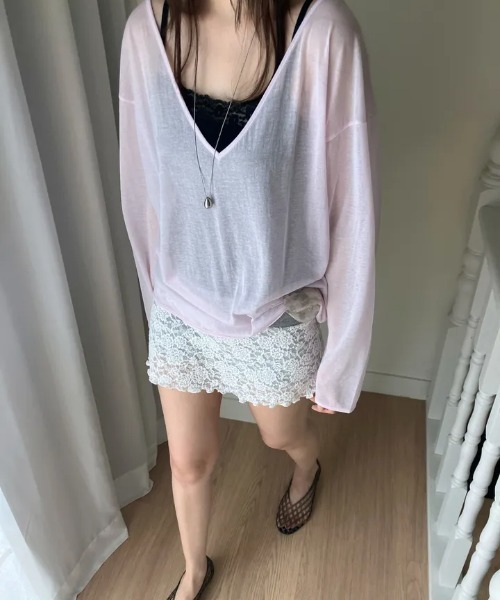 LOENNE(ロエヌ)の「Lace Trim Rib Camisole / レーストリムリブキャミソール(Tシャツ/カットソー・レディース・ホワイト/ブラック/ミント・FREE)」の7枚目の写真