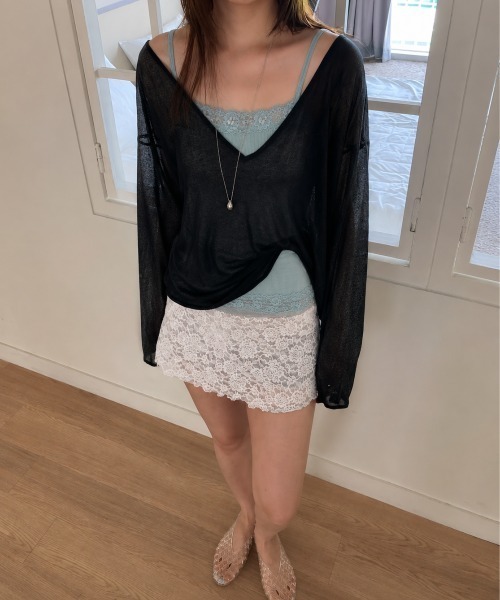 LOENNE(ロエヌ)の「Lace Trim Rib Camisole / レーストリムリブキャミソール(Tシャツ/カットソー・レディース・ホワイト/ブラック/ミント・FREE)」の12枚目の写真