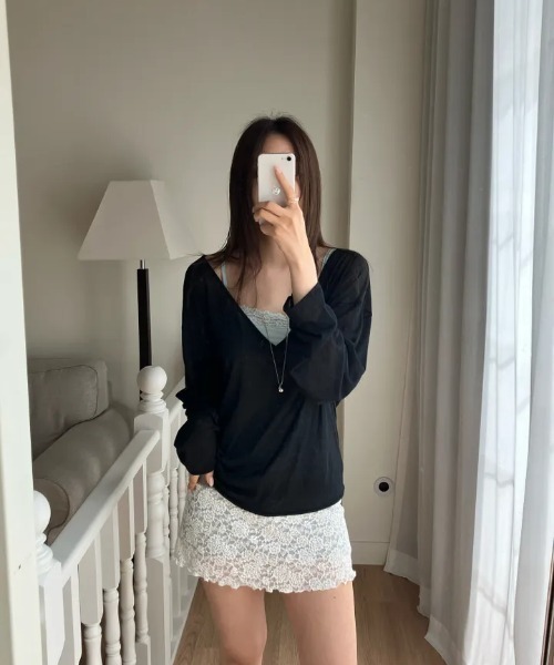 LOENNE(ロエヌ)の「Lace Trim Rib Camisole / レーストリムリブキャミソール(Tシャツ/カットソー・レディース・ホワイト/ブラック/ミント・FREE)」の13枚目の写真