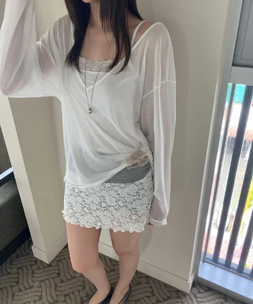 LOENNE(ロエヌ)の「Lace Trim Rib Camisole / レーストリムリブキャミソール(Tシャツ/カットソー・レディース・ホワイト/ブラック/ミント・FREE)」の16枚目の写真