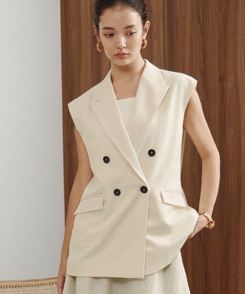 ELFRANK(エルフランク)の「【2026AW】【M~Lサイズ展開】ダブルブレストテーラードベスト ジレ(ベスト・レディース・アイボリー/ブラック/ベージュ・L/M)」の2枚目の写真