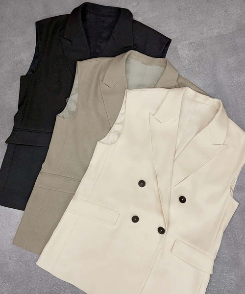 ELFRANK(エルフランク)の「【2026AW】【M~Lサイズ展開】ダブルブレストテーラードベスト ジレ(ベスト・レディース・アイボリー/ブラック/ベージュ・L/M)」の4枚目の写真