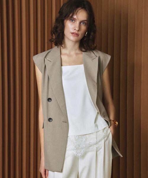 ELFRANK(エルフランク)の「【2026AW】【M~Lサイズ展開】ダブルブレストテーラードベスト ジレ(ベスト・レディース・アイボリー/ブラック/ベージュ・L/M)」の9枚目の写真