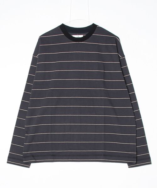 anuke（アンヌーク）の「Border Loose Long T-shirts 62620620（Tシャツ/カットソー・レディース・チャコールグレー/ブラウン/ライトブルー・FREE）」の2枚目の写真