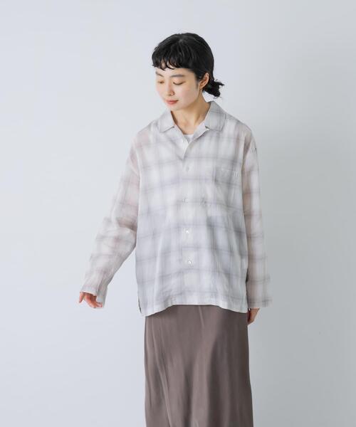 かぐれ(カグレ)の「オンブレーチェック開襟シャツ(シャツ/ブラウス・レディース・ブラック/オフホワイト・FREE)」の19枚目の写真