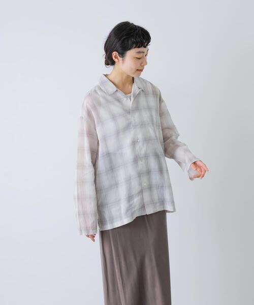 かぐれ(カグレ)の「オンブレーチェック開襟シャツ(シャツ/ブラウス・レディース・ブラック/オフホワイト・FREE)」の20枚目の写真