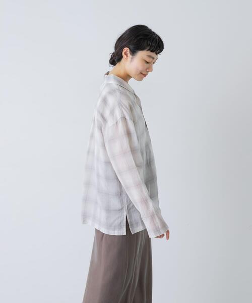 かぐれ(カグレ)の「オンブレーチェック開襟シャツ(シャツ/ブラウス・レディース・ブラック/オフホワイト・FREE)」の21枚目の写真