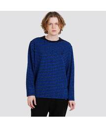 肩配色先染ストライプ長袖ラウンドTシャツ CXS25FKRT802 BLU