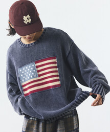 NAUTICA/ノーティカ リラックスフィット フラッグデザイン クルーネックニット
