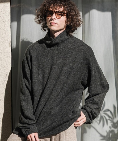 CAMBIO(カンビオ)の「mlt5884-Honeycomb Knit Loose High Neck Pullover ルーズネックトップス(A78726cmb)(Tシャツ/カットソー・メンズ・ホワイト/ブラック/チャコール・L/M/S)」の3枚目の写真