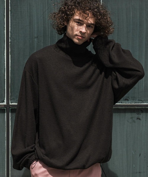 CAMBIO(カンビオ)の「mlt5884-Honeycomb Knit Loose High Neck Pullover ルーズネックトップス(A78726cmb)(Tシャツ/カットソー・メンズ・ホワイト/ブラック/チャコール・L/M/S)」の2枚目の写真