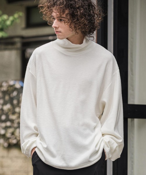 CAMBIO(カンビオ)の「mlt5884-Honeycomb Knit Loose High Neck Pullover ルーズネックトップス(A78726cmb)(Tシャツ/カットソー・メンズ・ホワイト/ブラック/チャコール・L/M/S)」の5枚目の写真