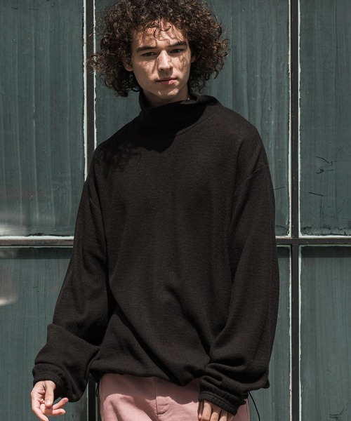 CAMBIO(カンビオ)の「mlt5884-Honeycomb Knit Loose High Neck Pullover ルーズネックトップス(A78726cmb)(Tシャツ/カットソー・メンズ・ホワイト/ブラック/チャコール・L/M/S)」の11枚目の写真