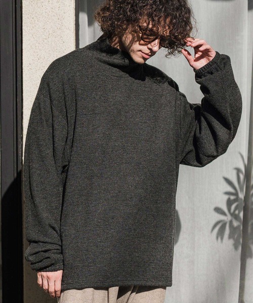 CAMBIO(カンビオ)の「mlt5884-Honeycomb Knit Loose High Neck Pullover ルーズネックトップス(A78726cmb)(Tシャツ/カットソー・メンズ・ホワイト/ブラック/チャコール・L/M/S)」の16枚目の写真