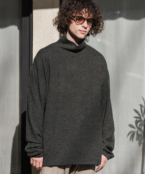 CAMBIO(カンビオ)の「mlt5884-Honeycomb Knit Loose High Neck Pullover ルーズネックトップス(A78726cmb)(Tシャツ/カットソー・メンズ・ホワイト/ブラック/チャコール・L/M/S)」の18枚目の写真