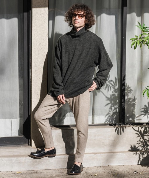 CAMBIO(カンビオ)の「mlt5884-Honeycomb Knit Loose High Neck Pullover ルーズネックトップス(A78726cmb)(Tシャツ/カットソー・メンズ・ホワイト/ブラック/チャコール・L/M/S)」の19枚目の写真