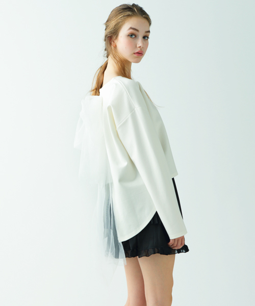 MICOAMERI(ミコアメリ)の「ルーズシルエットバックチュールtee(Tシャツ/カットソー・レディース・グレー/ブラック/ホワイト・FREE)」の2枚目の写真