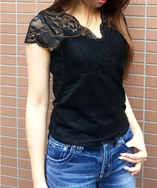 VENCEEXCHANGE（ヴァンスエクスチェンジ）の「WEB限定 フレンチスリーブレースタンクトップ（タンクトップ・レディース・ブラック/オフホワイト/ベビーピンク/ライトブルー・MEDIUM）」の2枚目の写真