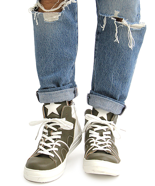 glabella(グラベラ)の「スターマークミッドカットスニーカー(スニーカー・メンズ・ホワイト/カーキ/ブラック・M/S/L)」の13枚目の写真